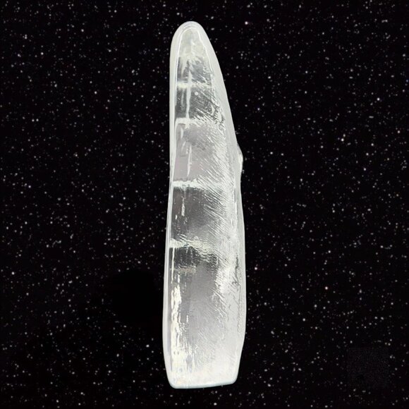 Clear Frosted Feather Shaped Glass Paperweight With Angel In The Middle Thick - Picture 10 of 11